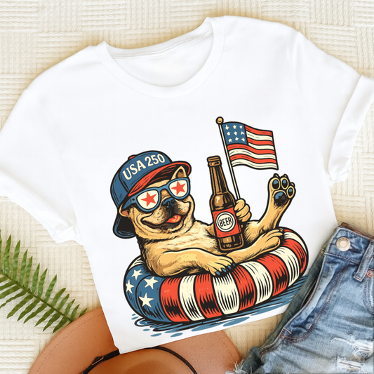 Custom Frenchie Floating 4th July Unisex TShirt White