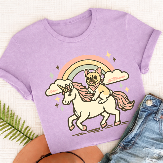Personalized Frenchie Linocut Unicorn Unisex TShirt Comfort Colors Orchid
