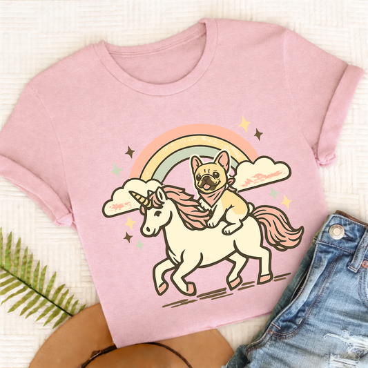 Personalized Frenchie Linocut Unicorn Unisex TShirt Comfort Colors Blossom