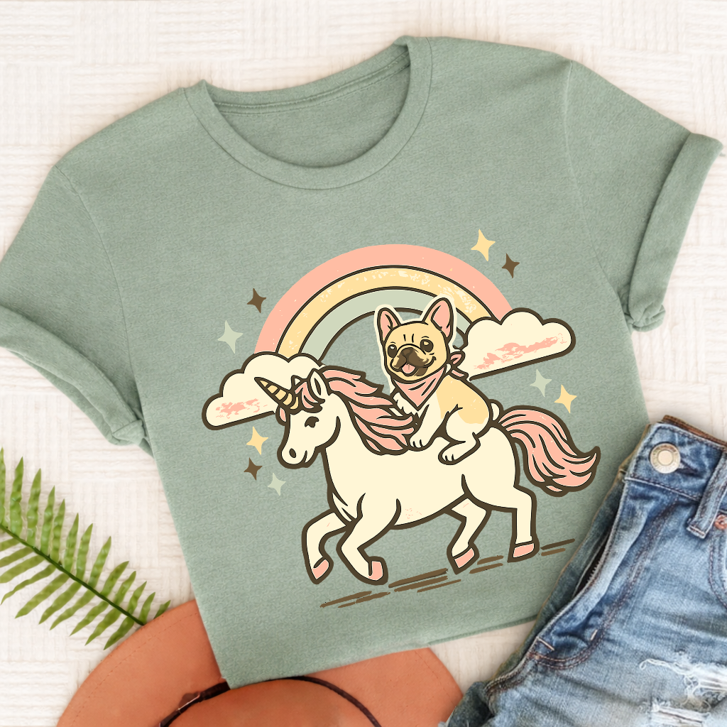 Personalized Frenchie Linocut Unicorn Unisex TShirt Comfort Colors Bay