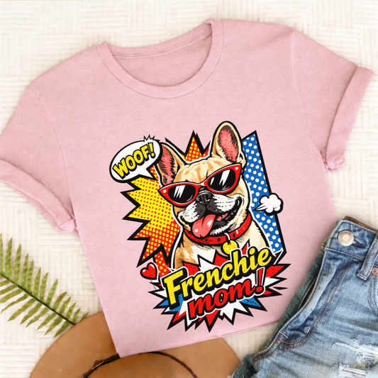 Personalized Frenchie Comic Book Mom Unisex TShirt Comfort Colors Blossom