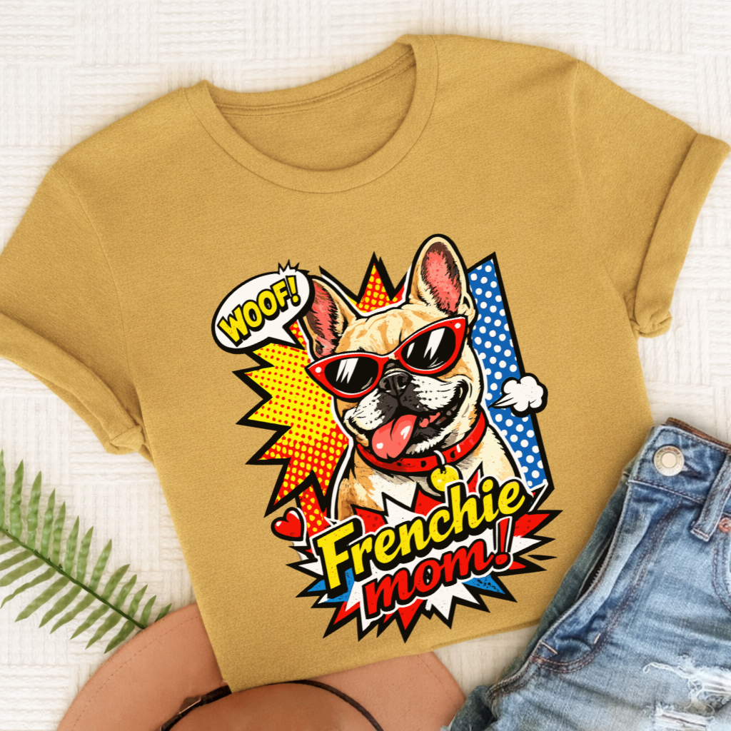Personalized Frenchie Comic Book Mom Unisex TShirt Comfort Colors Mustard