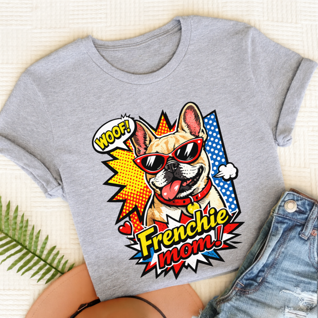 Personalized Frenchie Comic Book Mom Unisex TShirt Sport Grey