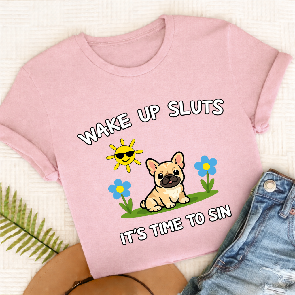 Personalized Frenchie Wake Up Funny Unisex TShirt Comfort Colors Blossom