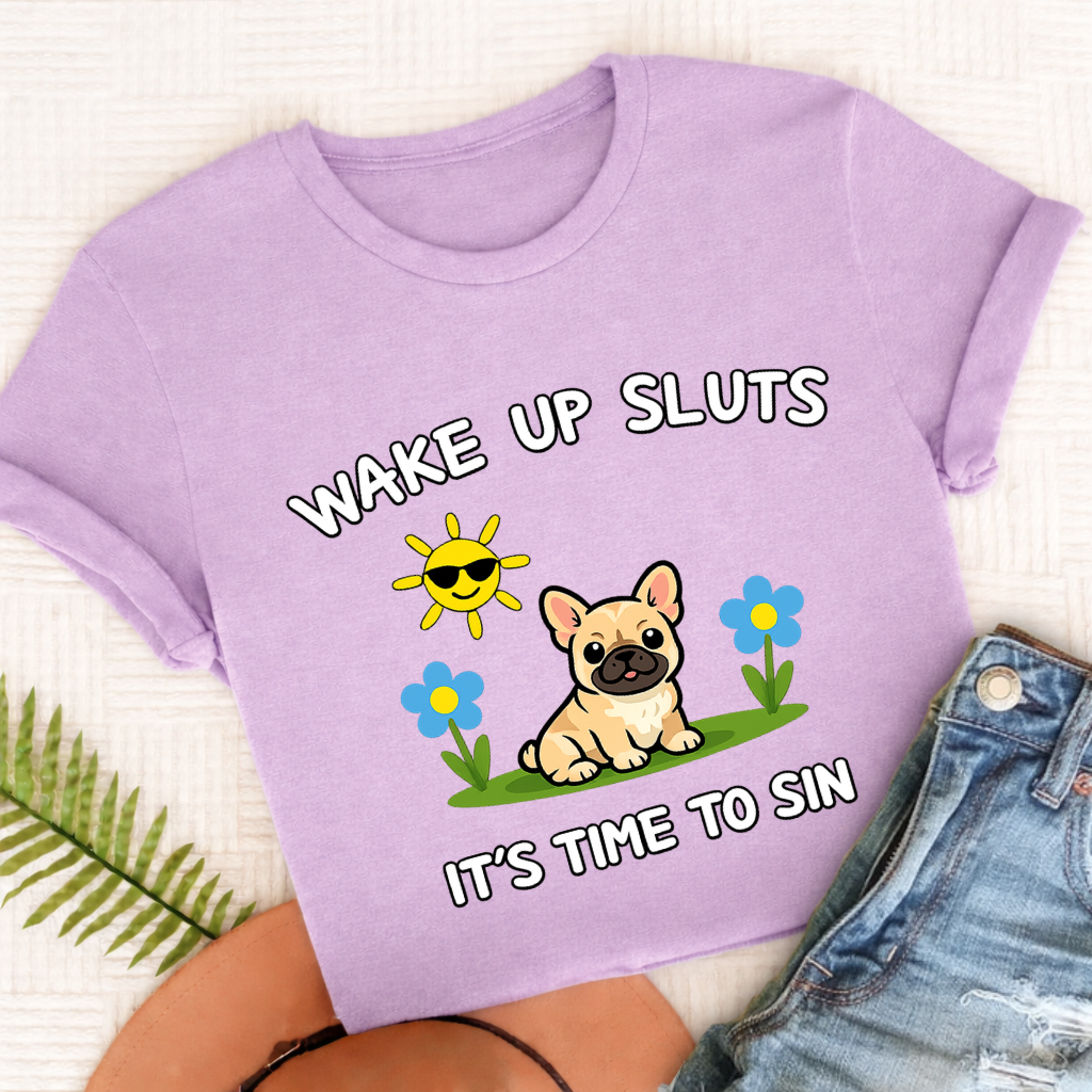 Personalized Frenchie Wake Up Funny Unisex TShirt Comfort Colors Orchid