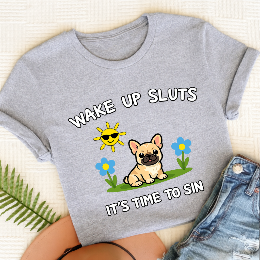 Personalized Frenchie Wake Up Funny Unisex TShirt Sport Grey