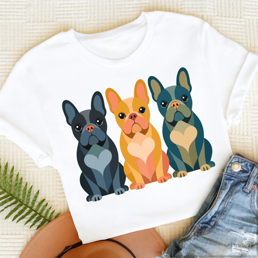 Frenchie Geometric Heart Unisex TShirt White