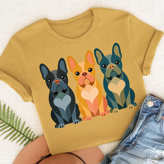 Frenchie Geometric Heart Unisex TShirt Comfort Colors Mustard