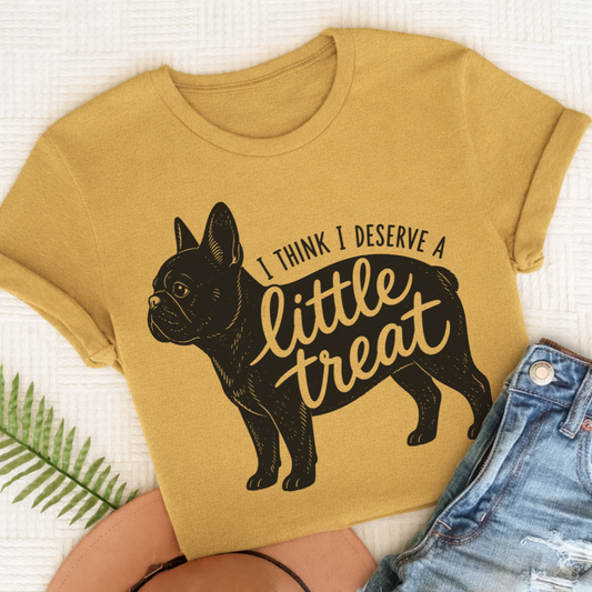 Frenchie Little Treat Unisex TShirt Comfort Colors Mustard