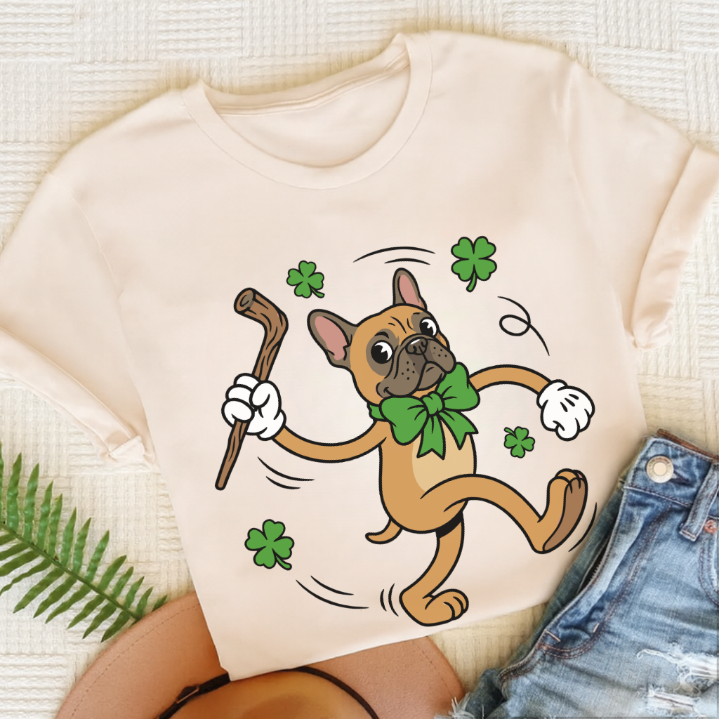 Personalizable Frenchie Lucky Pup St Patricks Unisex TShirt Natural