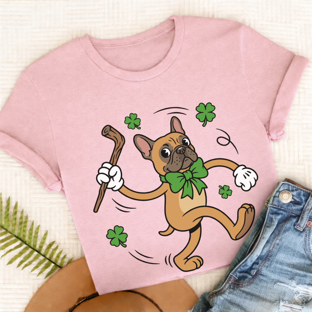 Personalizable Frenchie Lucky Pup St Patricks Unisex TShirt Comfort Colors Blossom