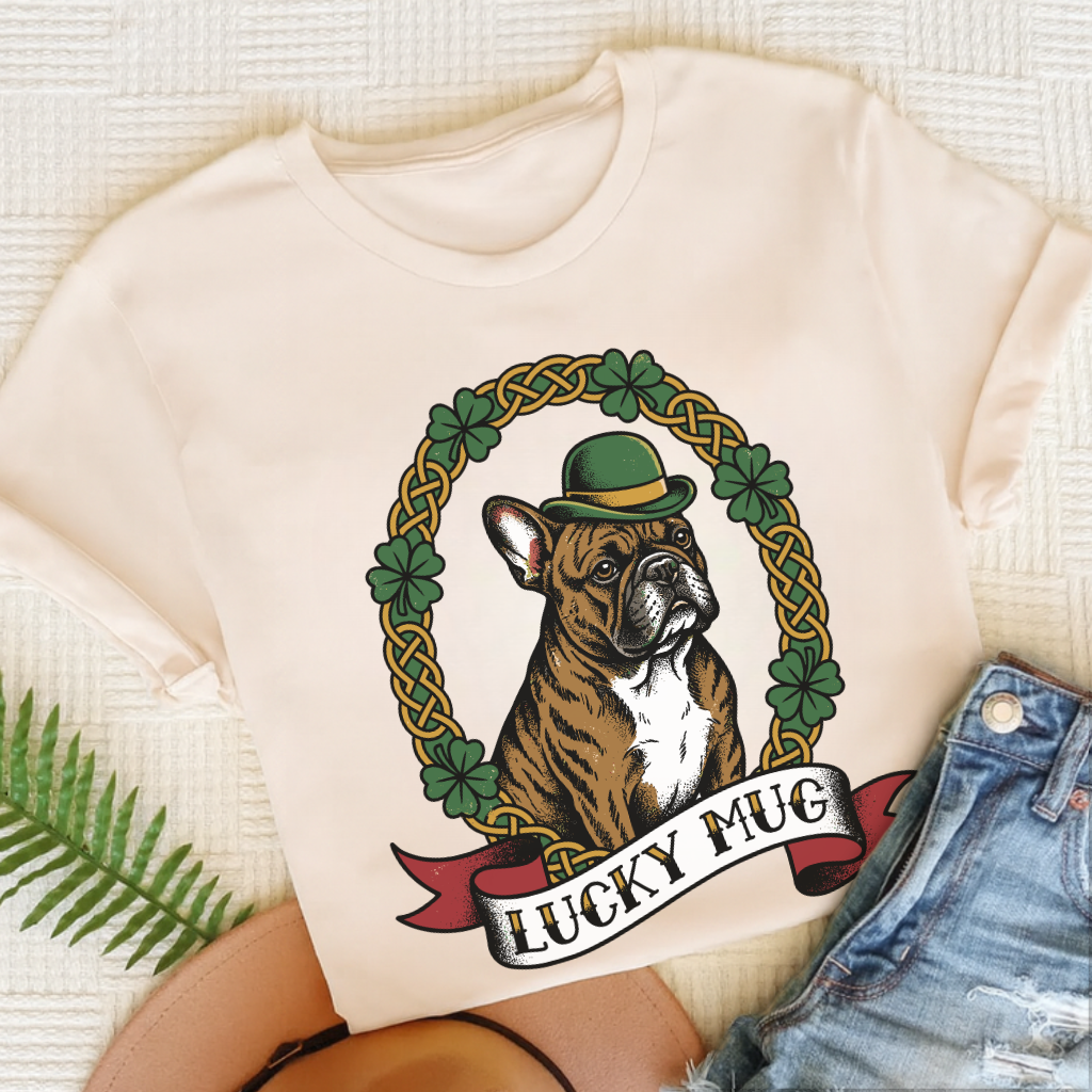Personalized Frenchie Lucky St Paticks Unisex TShirt Natural