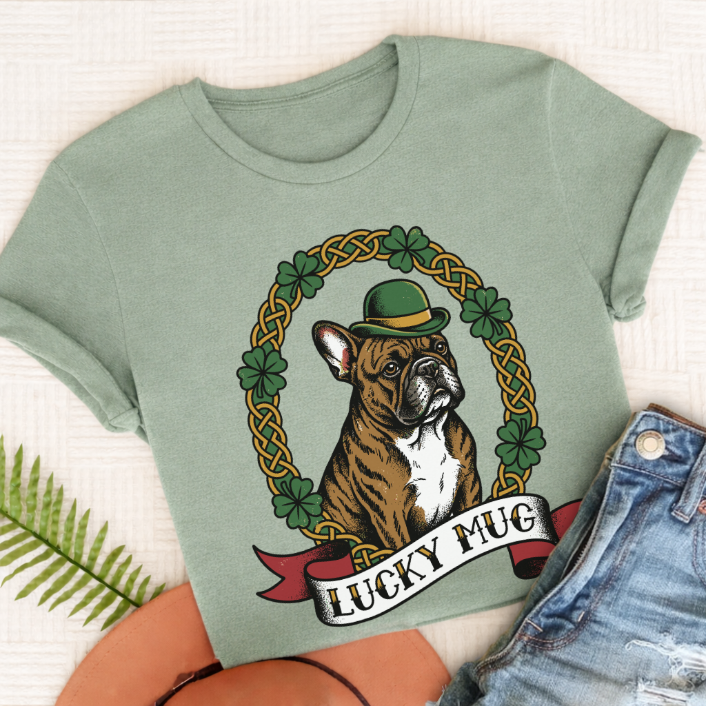 Personalized Frenchie Lucky St Paticks Unisex TShirt Comfort Colors Bay