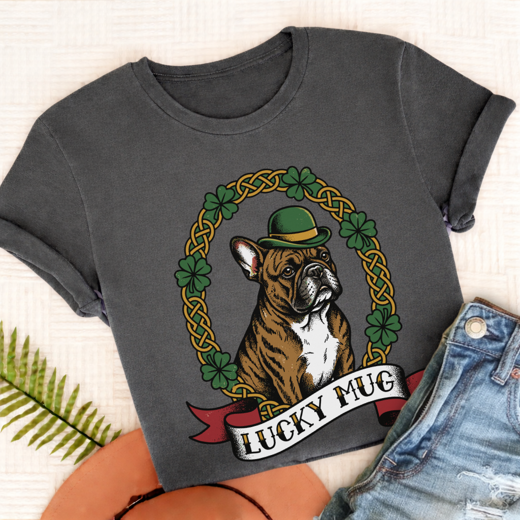 Personalized Frenchie Lucky St Paticks Unisex TShirt Comfort Colors Pepper