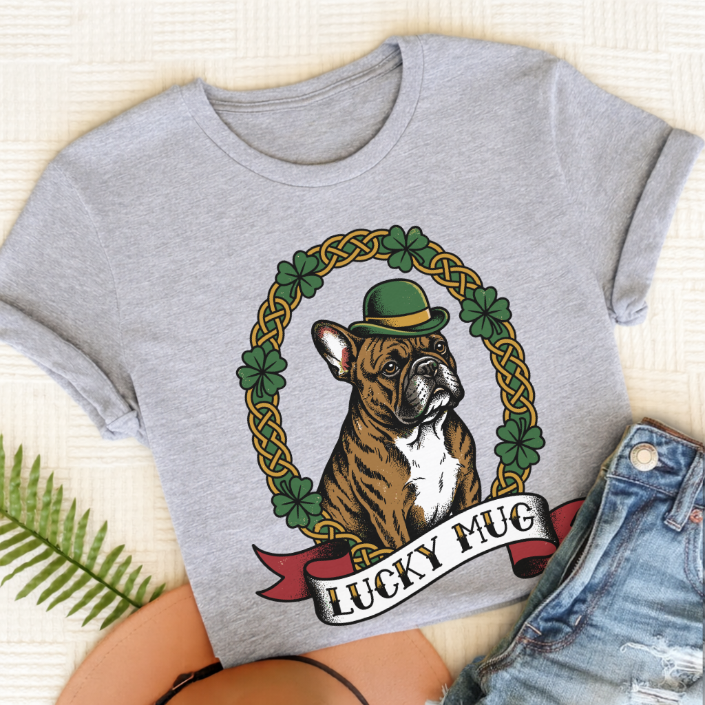 Personalized Frenchie Lucky St Paticks Unisex TShirt Sport Grey