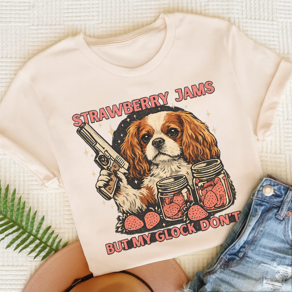 Personalized Cavalier Strawberry Jams Unisex TShirt Natural