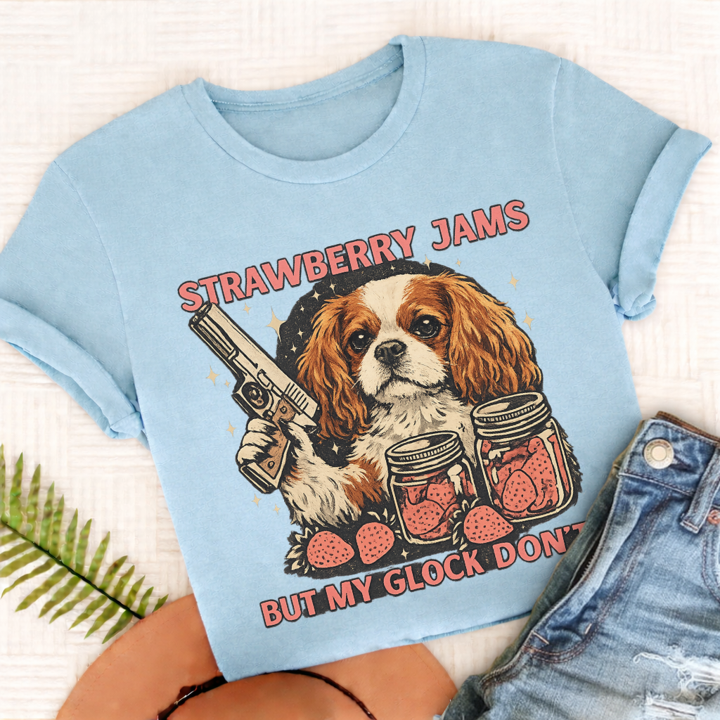 Personalized Cavalier Strawberry Jams Unisex TShirt Comfort Colors Chambray