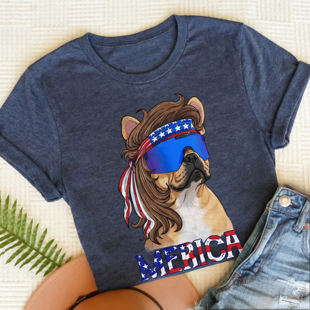 Personalized Frenchie Funny Merica Unisex Tshirt Heather Navy