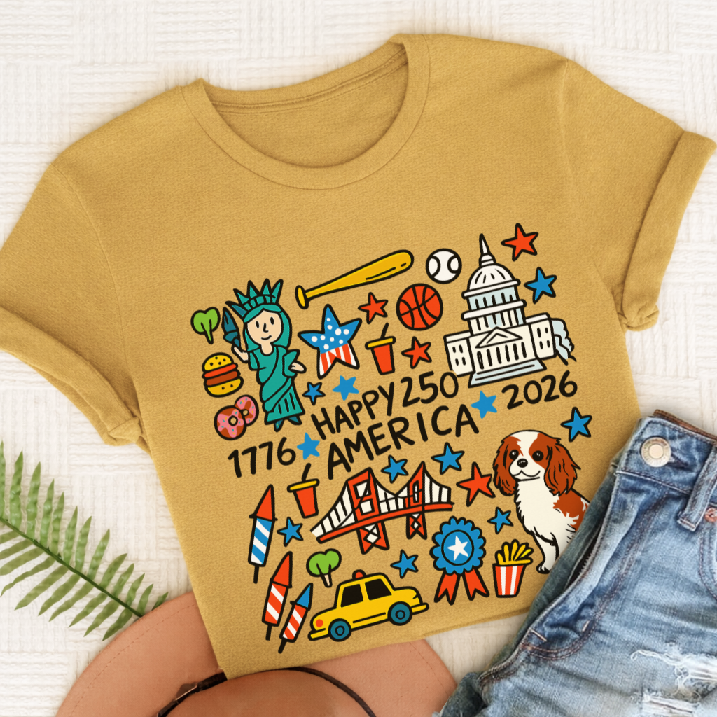 Personalized Cavalier America 250th Birthday Unisex TShirt Comfort Colors Mustard