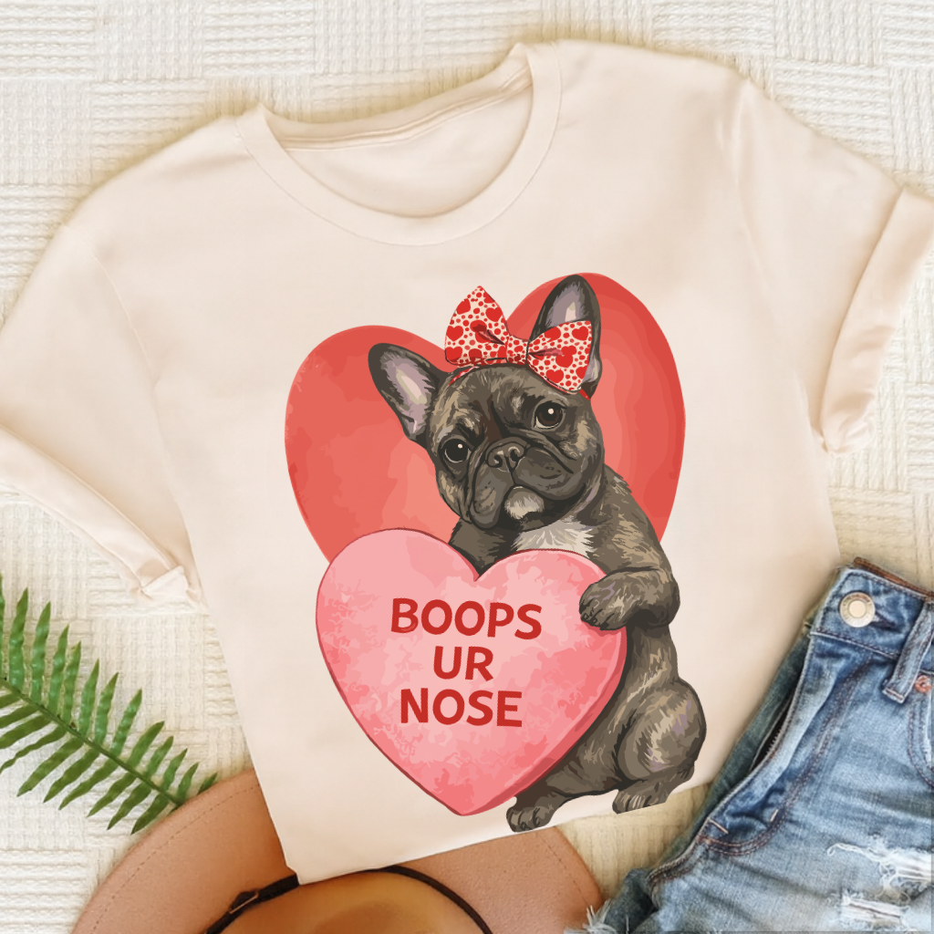 Personalized Frenchie Boops Valentine Unisex Tshirt Natural