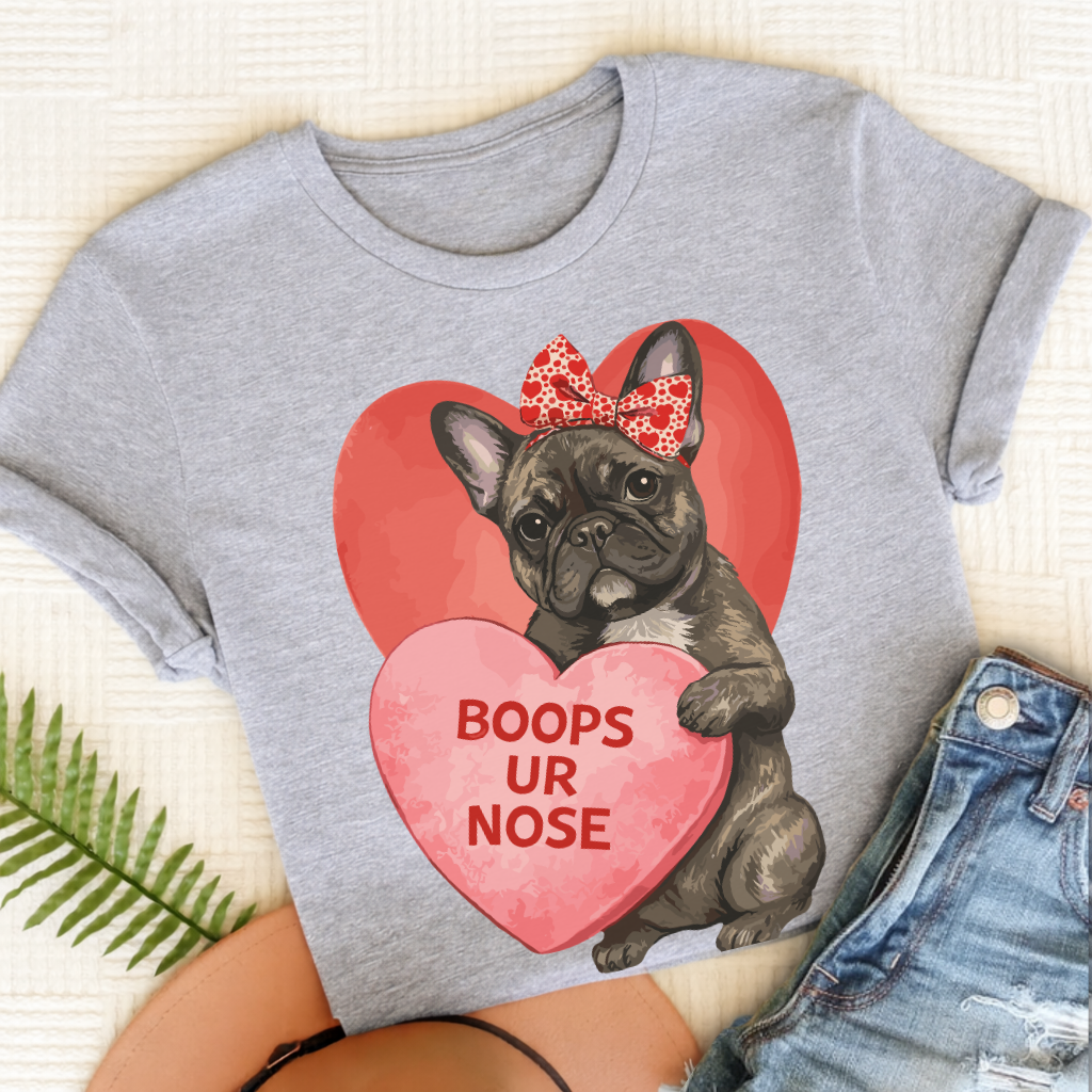 Personalized Frenchie Boops Valentine Unisex Tshirt Sport Grey