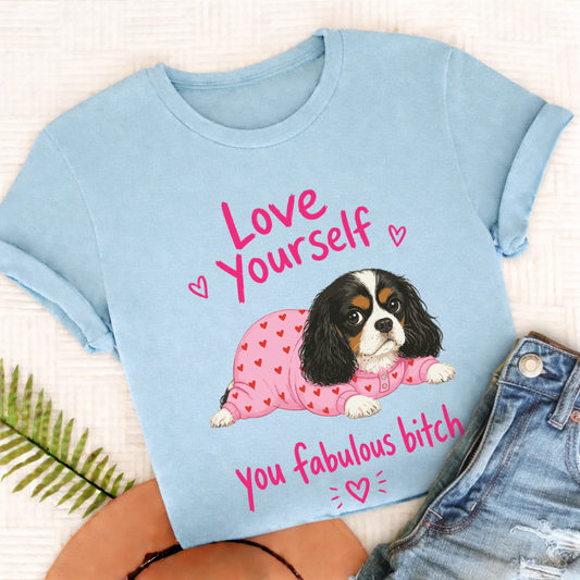 Personalized Cavalier Love Yourself Unisex TShirt Comfort Colors Chambray