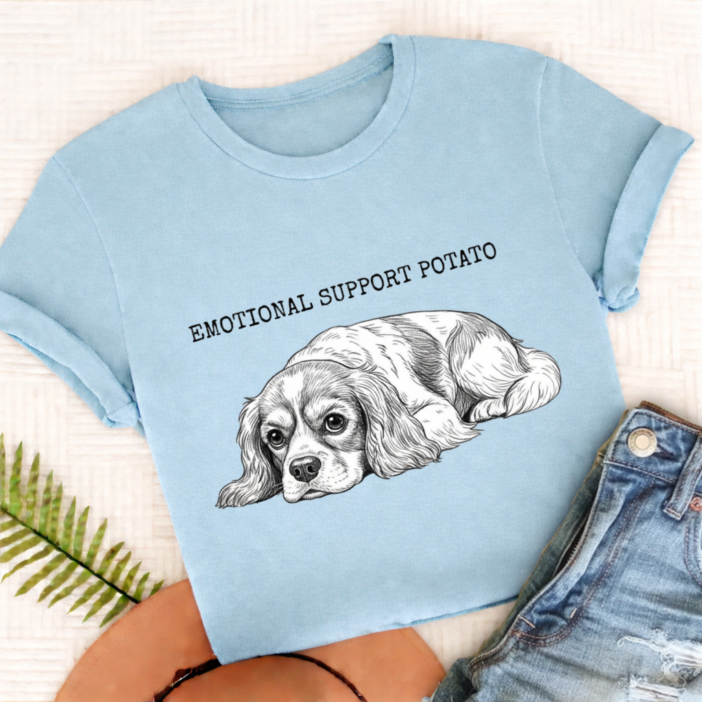 Cavalier Emotional Support Potato Tshirt Comfort Colors Chambray