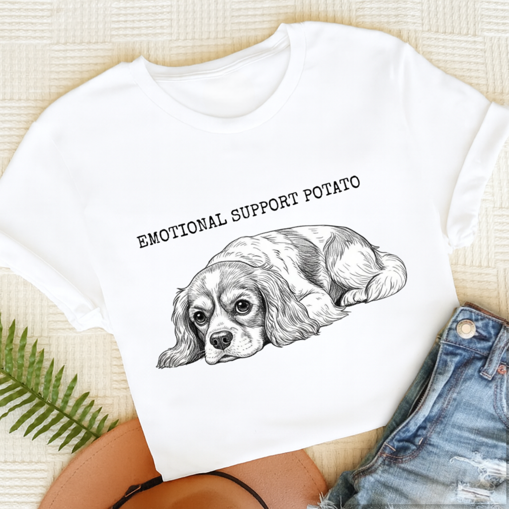 Cavalier Emotional Support Potato Tshirt White
