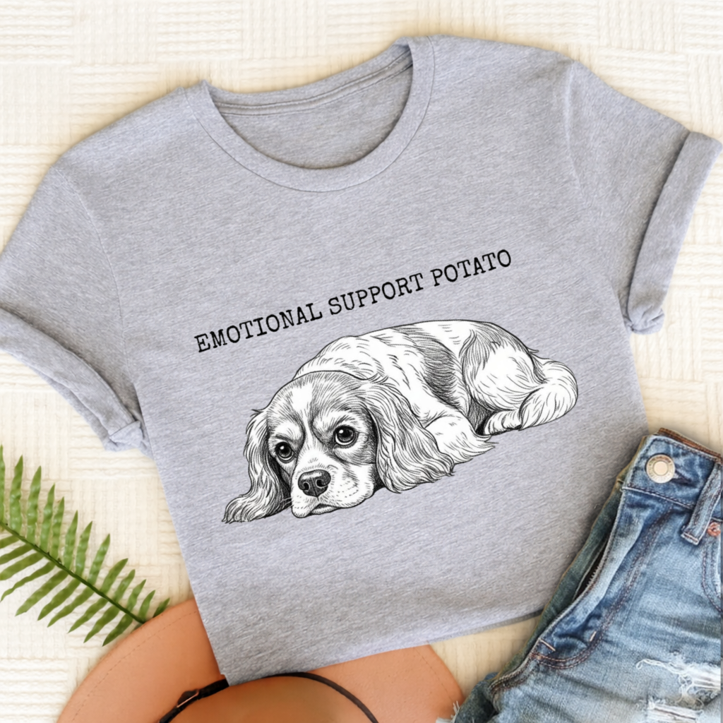 Cavalier Emotional Support Potato Tshirt Sport Grey