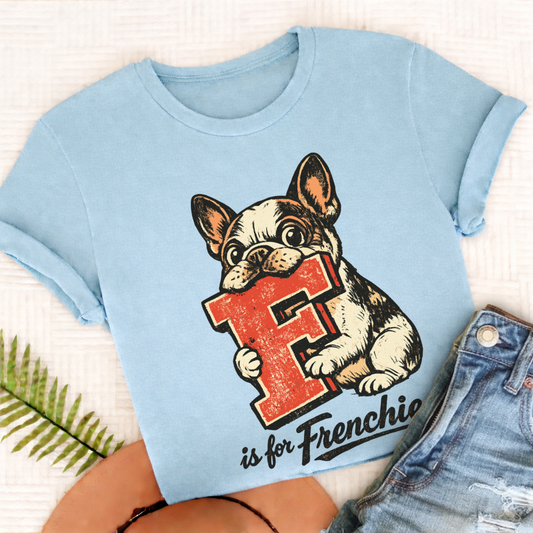 Custom French Bulldog Alphabet Unisex TShirt Comfort Colors Chambray