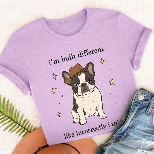 French Bulldog Built Different Unisex TShirt Comfort Colors Orchid
