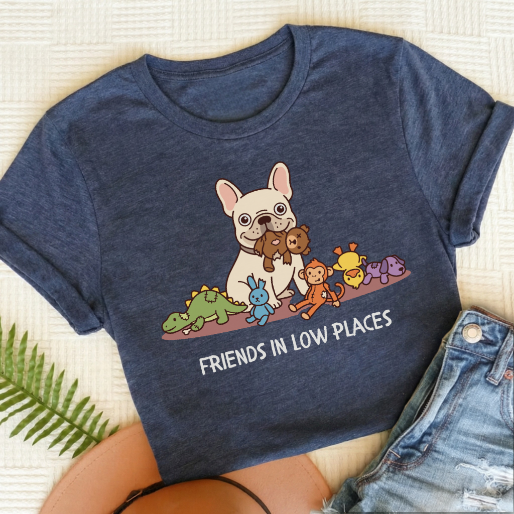 Personalized Frenchie Friends Low Places Unisex TShirt Heather Navy