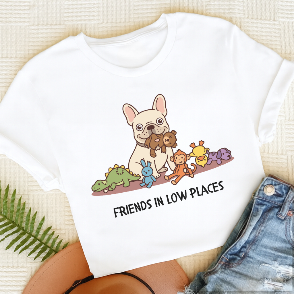Personalized Frenchie Friends Low Places Unisex TShirt White