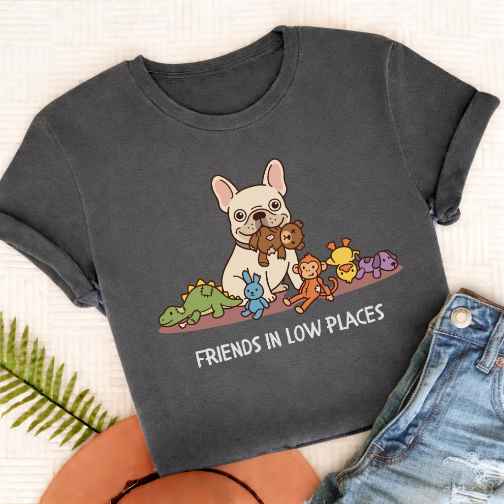 Personalized Frenchie Friends Low Places Unisex TShirt Comfort Colors Pepper