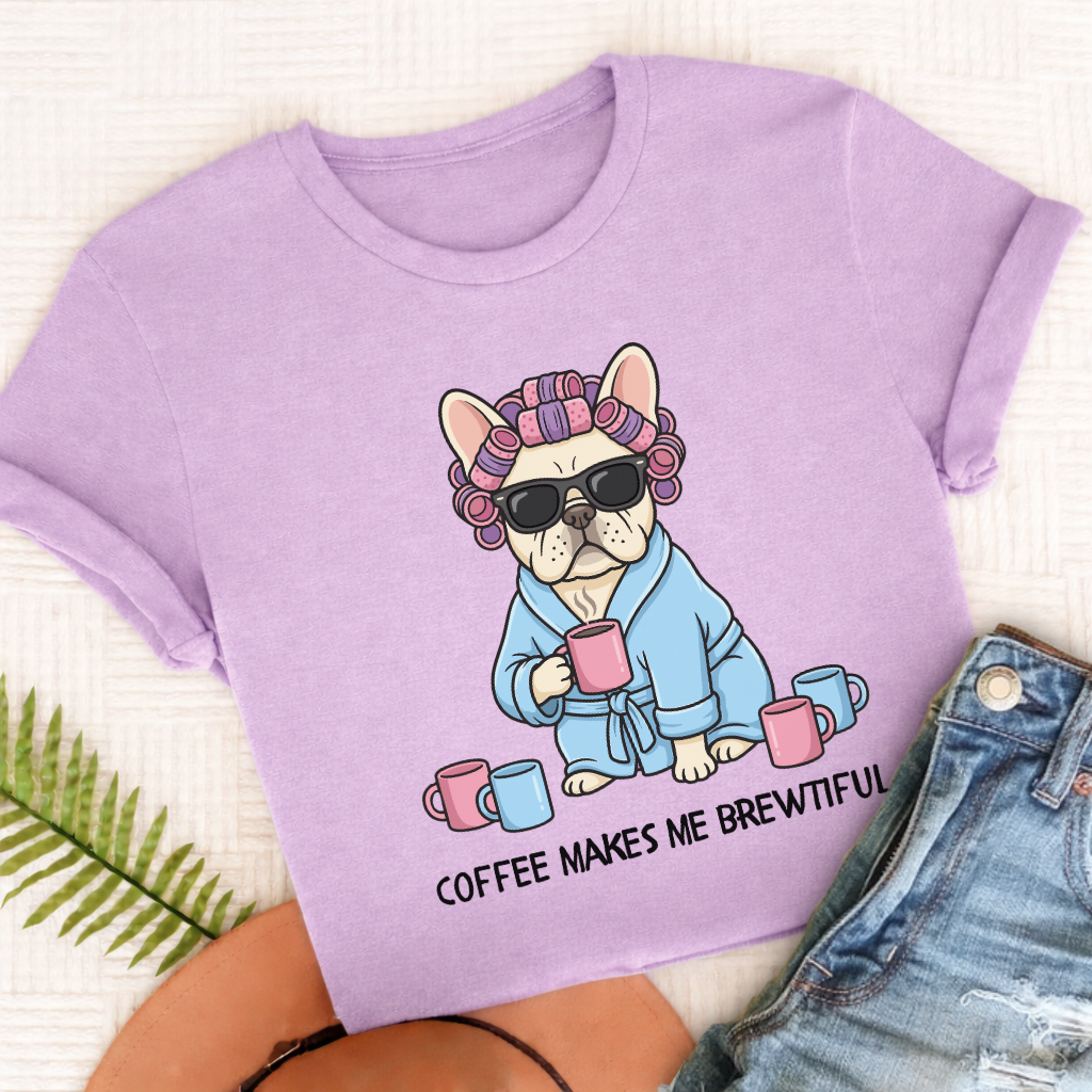 Personalized Frenchie Brewtiful Coffee Unisex TShirt Comfort Colors Orchid