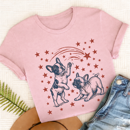 French Bulldog USA Stars Unisex TShirt Comfort Colors Blossom