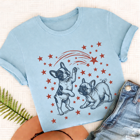French Bulldog USA Stars Unisex TShirt Comfort Colors Chambray