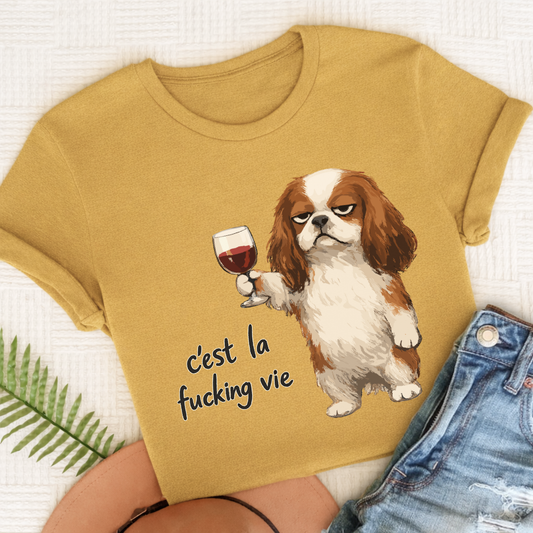 Cavalier King Charles C'est La Vie Unisex TShirt Comfort Colors Mustard