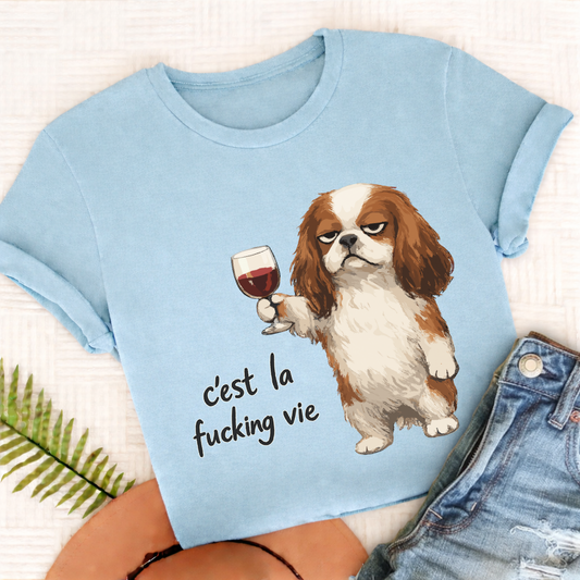 Cavalier King Charles C'est La Vie Unisex TShirt Comfort Colors Chambray