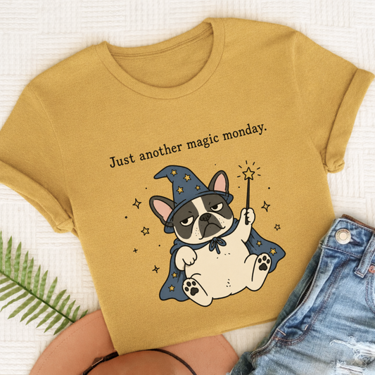 French Bulldog Magic Monday Unisex TShirt Comfort Colors Mustard