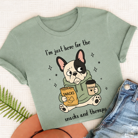 French Bulldog Snacks and Therapy Unisex TShirt Comfort Colors Bay