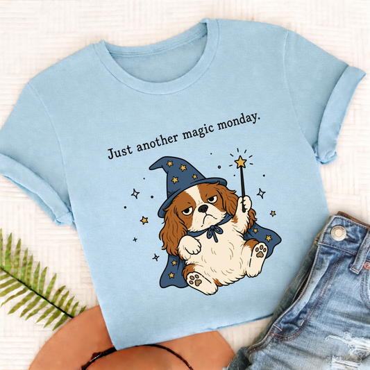 Cavalier King Charles Magic Monday Unisex TShirt Comfort Colors Chambray