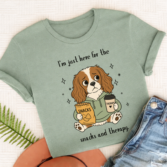 Cavalier King Charles Snacks and Therapy Unisex TShirt Comfort Colors Bay