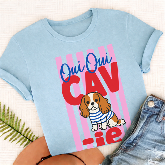 Custom King Charles Oui Oui Silhouette TShirt Comfort Colors Chambray