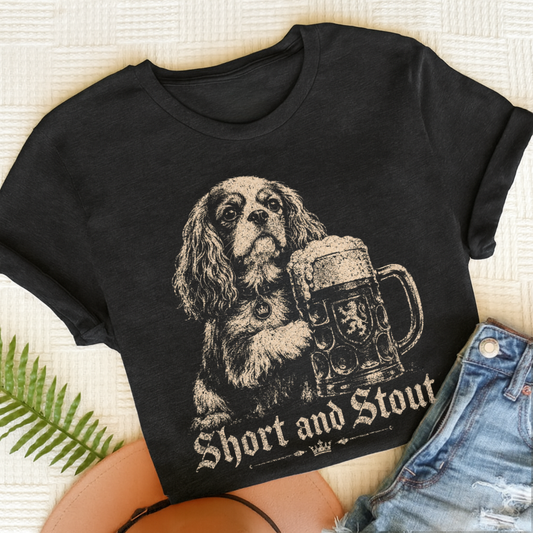 King Charles Short Stout Silhouette TShirt Dark Heather Grey