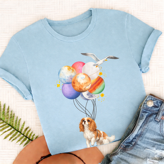 Custom Cavalier Planet Balloons Unisex TShirt Comfort Colors Chambray