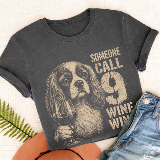 Cavalier King Charles Nine Wine Wine Silhouette Unisex TShirt Comfort Colors Pepper