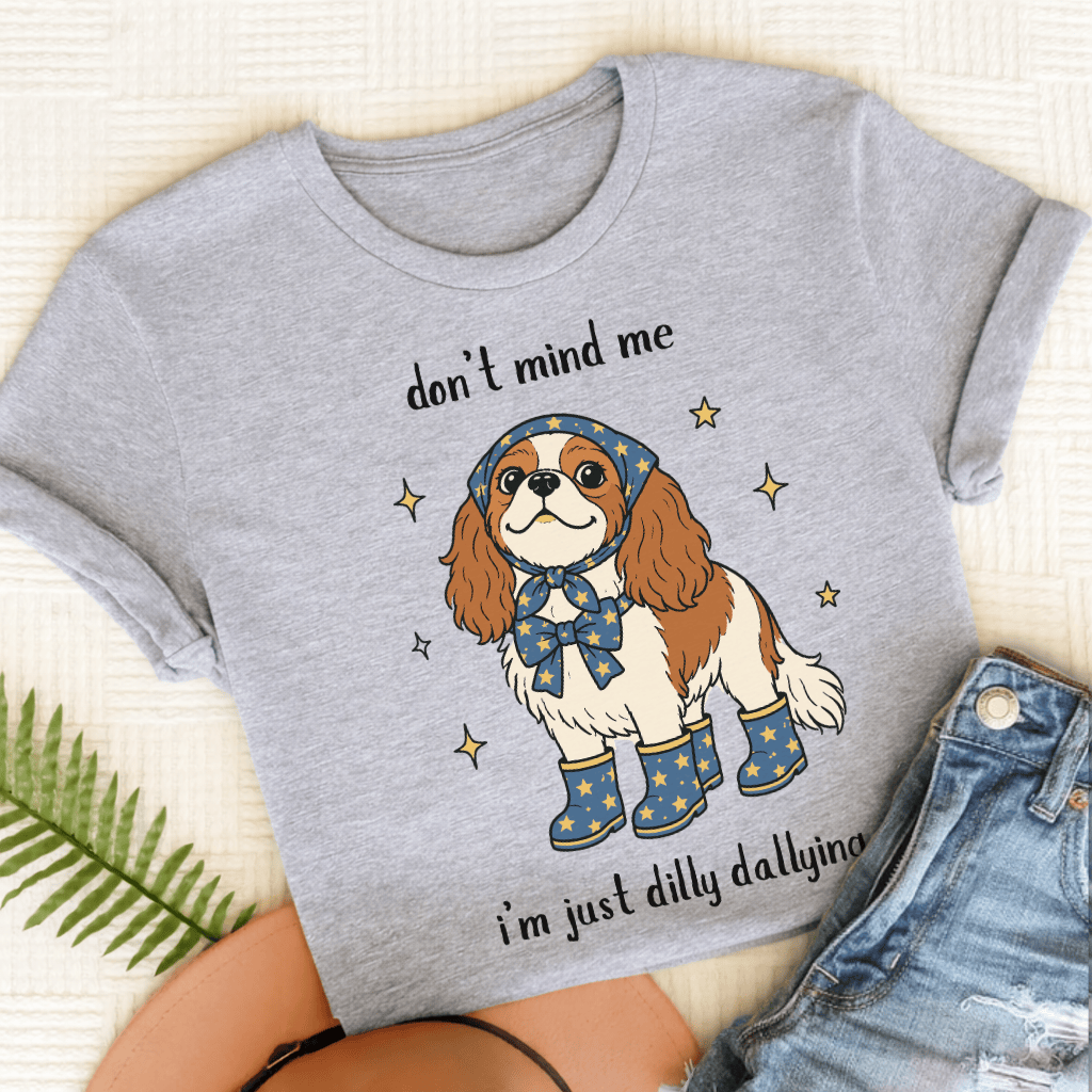 Custom Cavalier King Charles Dilly Dallying Unisex TShirt Sport Grey