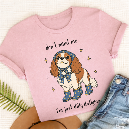 Custom Cavalier King Charles Dilly Dallying Unisex TShirt Comfort Colors Blossom