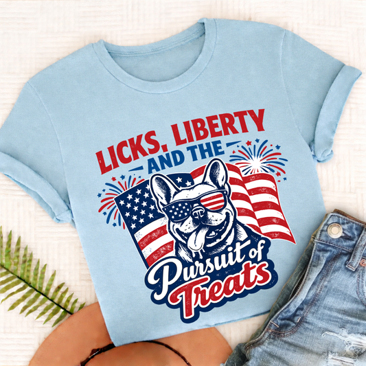 French Bulldog Licks and Liberty Unisex TShirt Comfort Colors Chambray